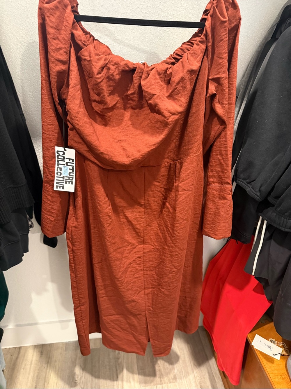 Future Collective Rust Long Sleeve Midi Dress